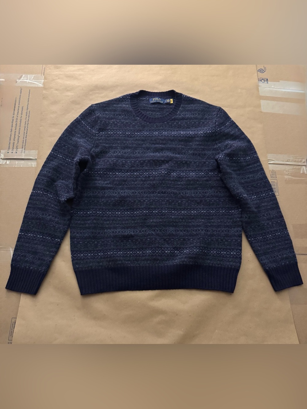Polo Ralph Lauren Navy Fair Isle Wool-Cashmere Sweater Medium Vintage 90s Luxury